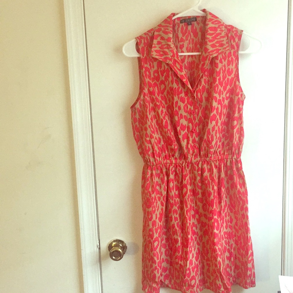 Tan & Red Sleeveless Dress
